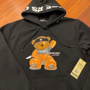 Members only black bad vibes teddy bear sweatshirt hoodie XL New